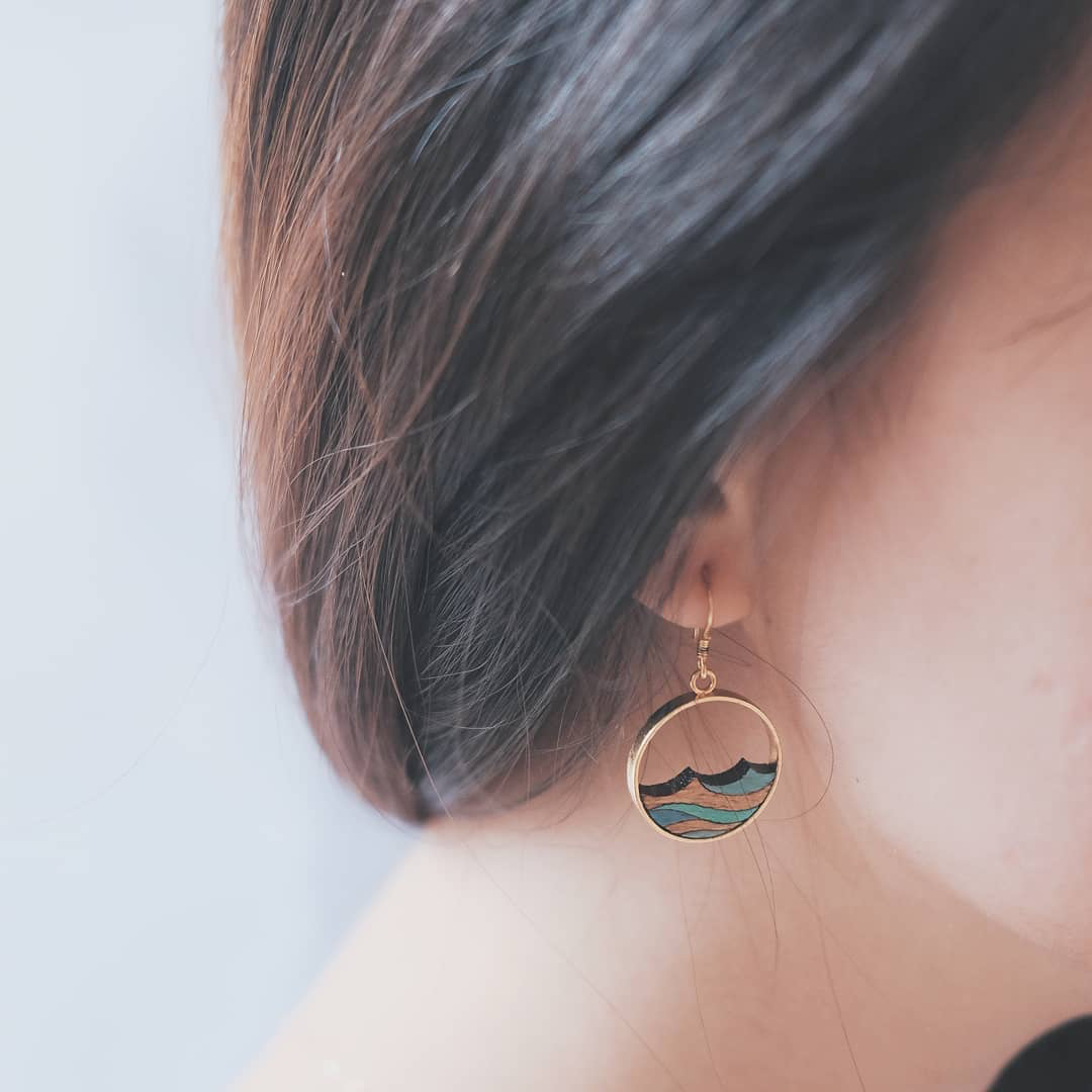 Ocean Eco-friendly Recycled Wood Gold Earrings-4