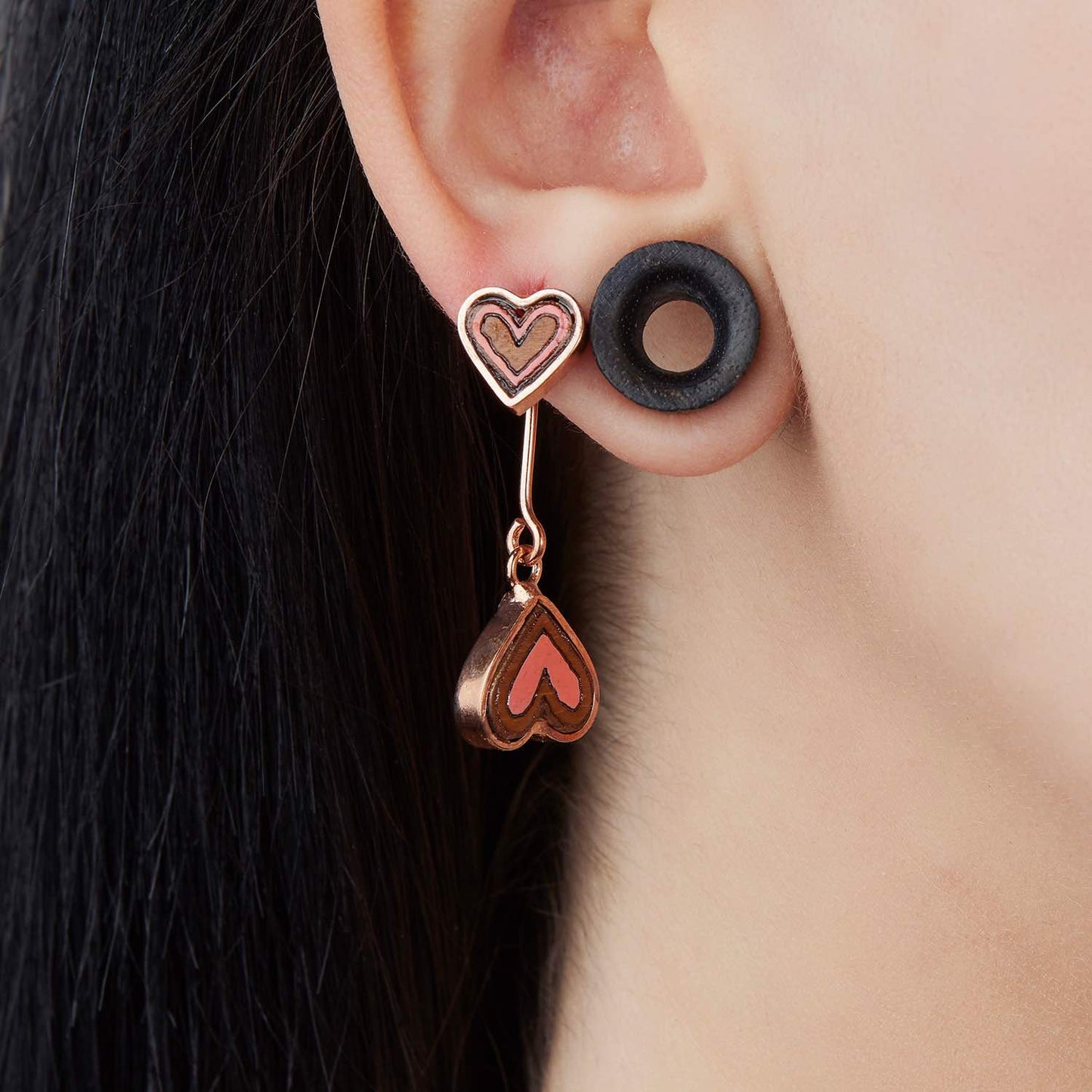 Love Recycled Wood Rose Gold Earrings-1
