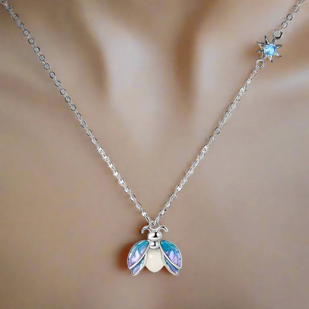 Magical Firefly Sterling Silver Necklace with Glow-in-the-Dark Enamel