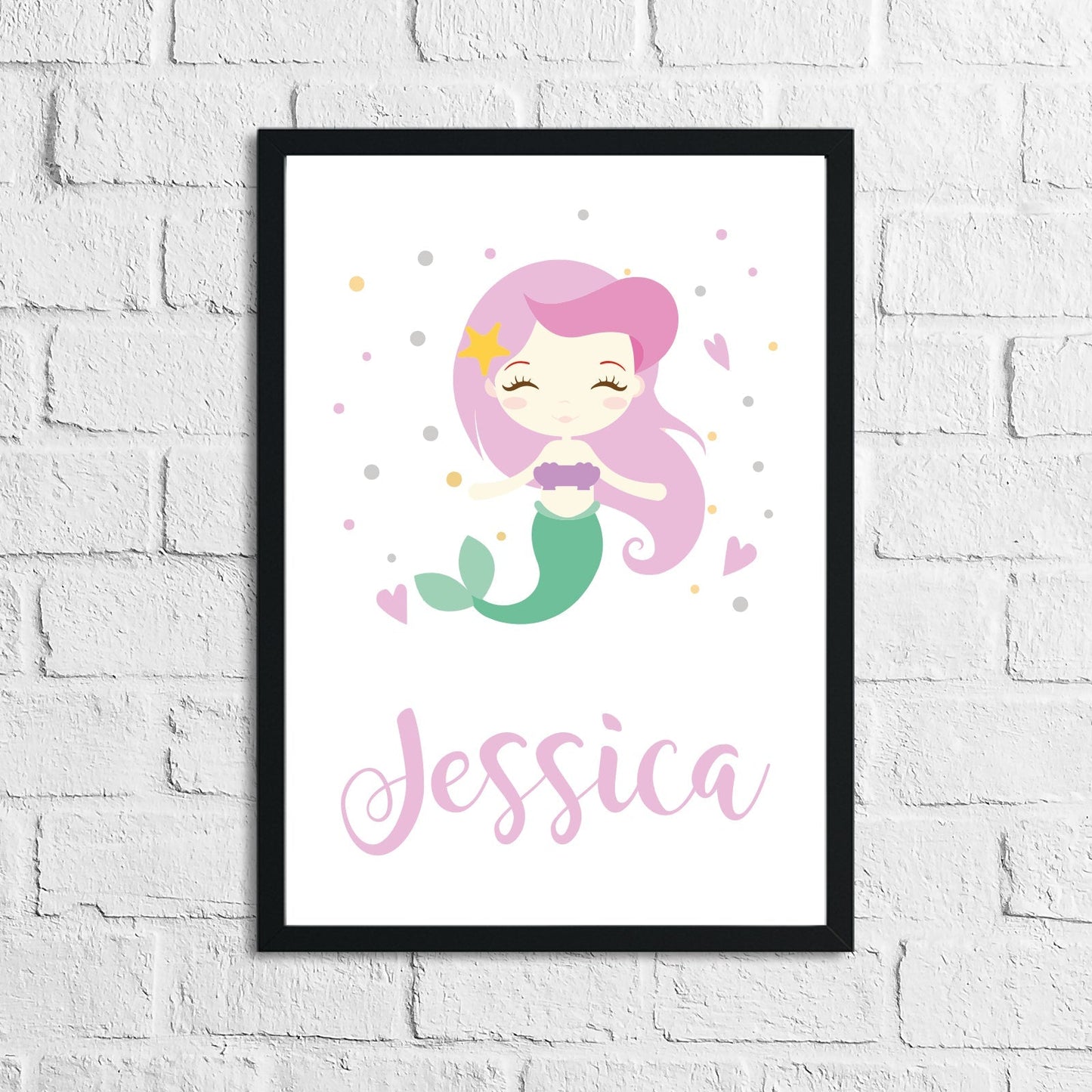 Personalised Name Mermaid Kids Children's Room Wall Decor Print-0