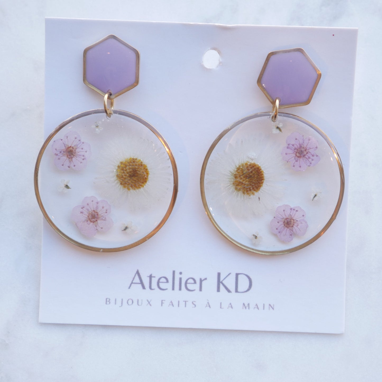 Boucles d'oreilles duo mauve et blanc - rond (xl)