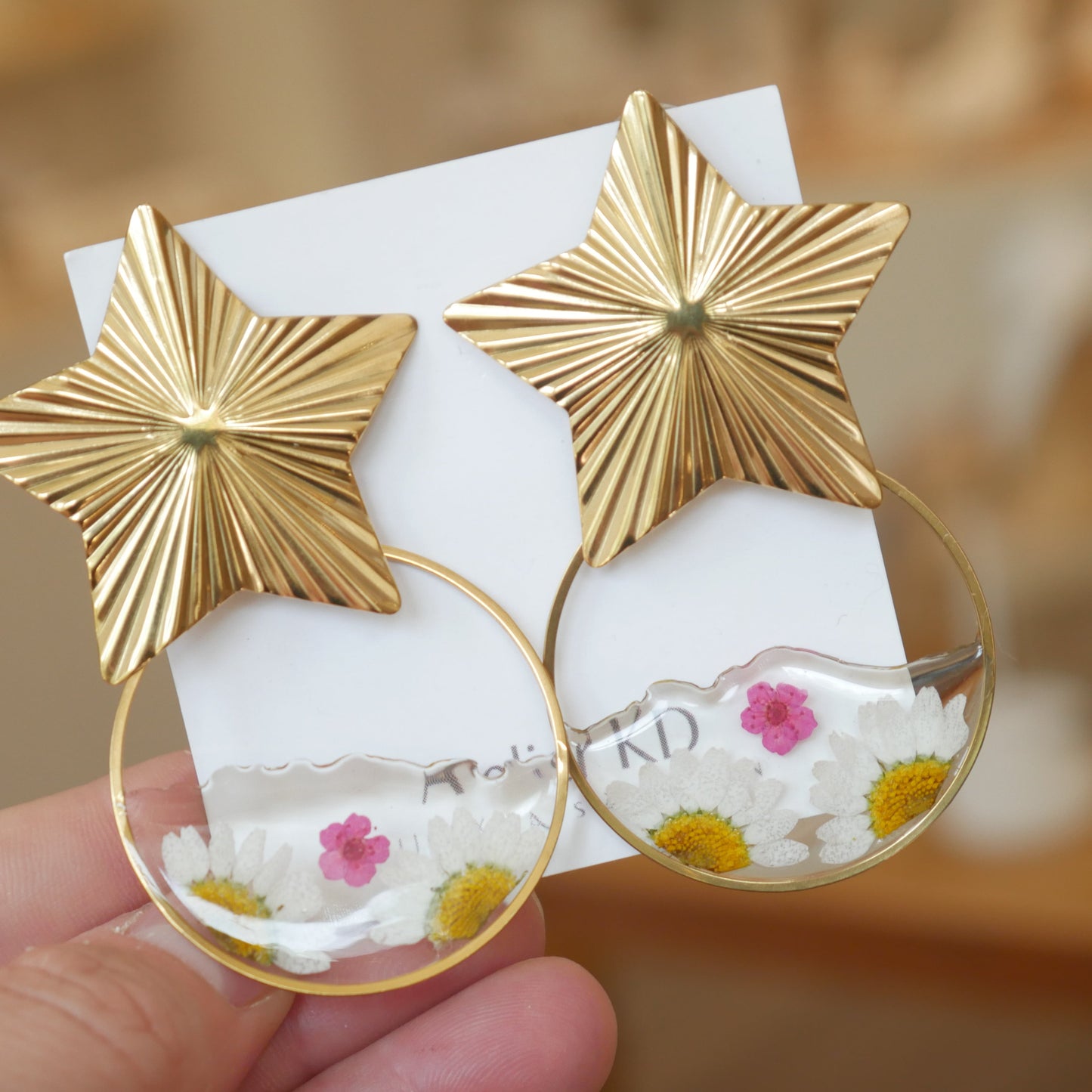 Boucles d'oreilles duo - marguerites et rose