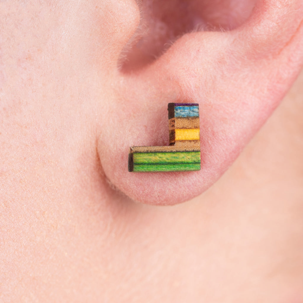 Boomerang Recycled Skateboard Stud Earrings-1