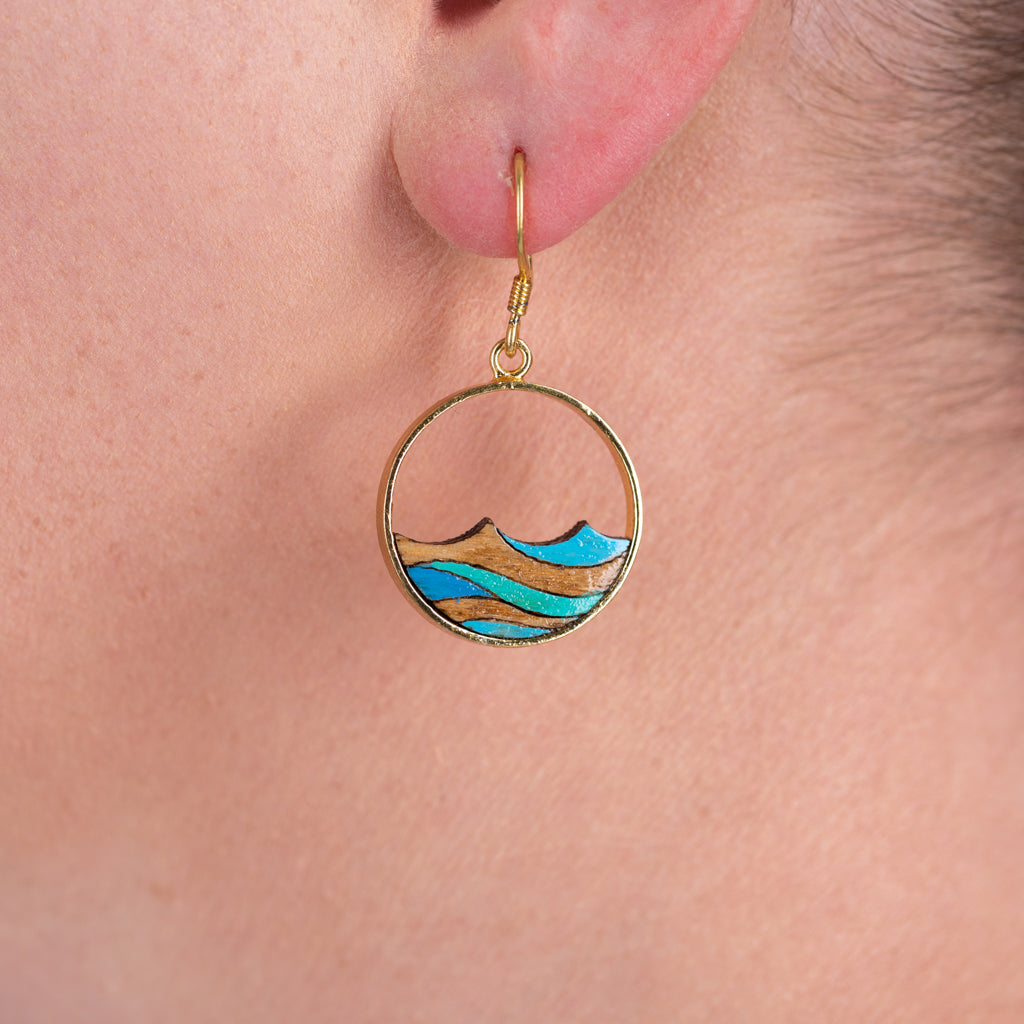 Ocean Eco-friendly Recycled Wood Gold Earrings-2