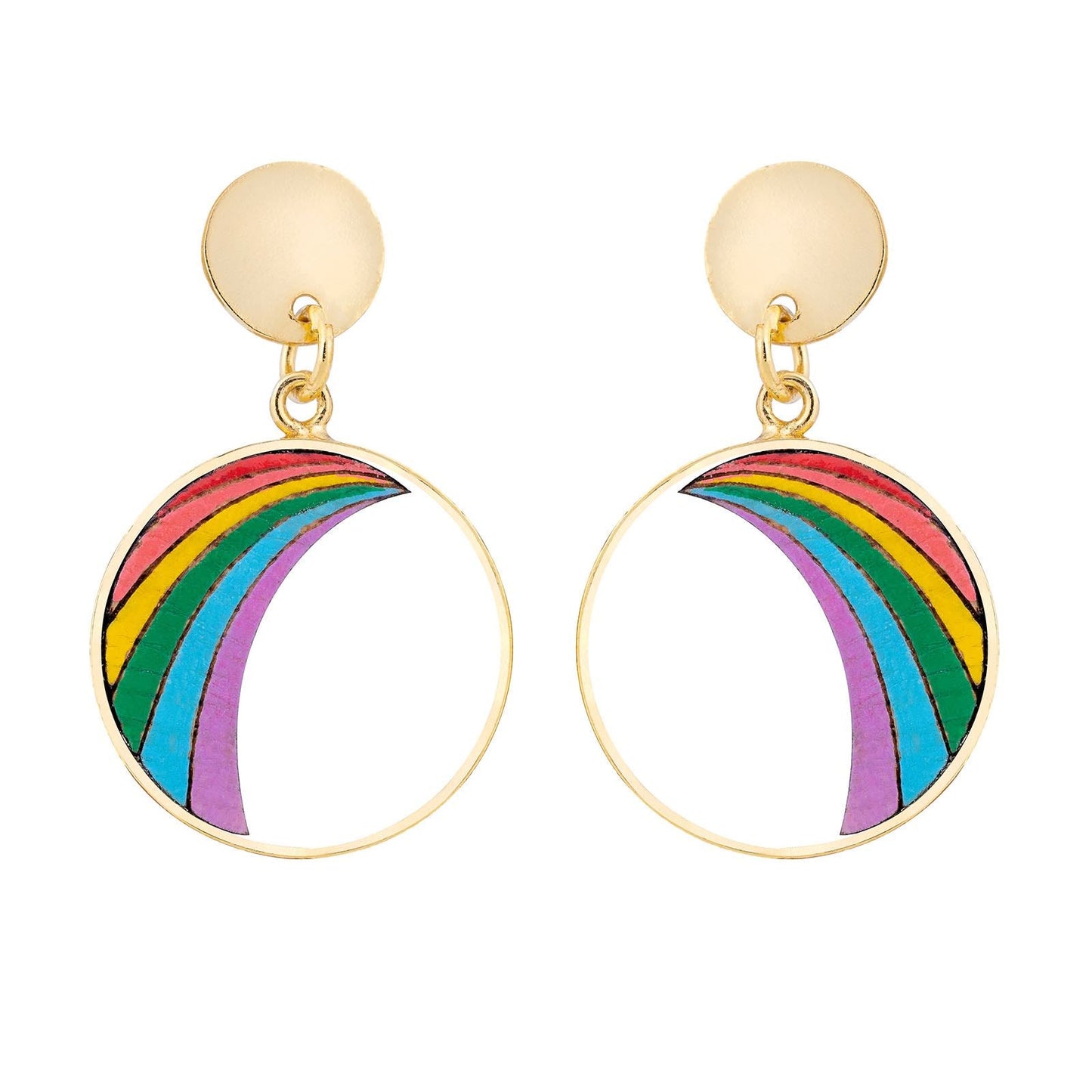 Rainbow Eco-friendly Recycled Wood Gold Earrings-0