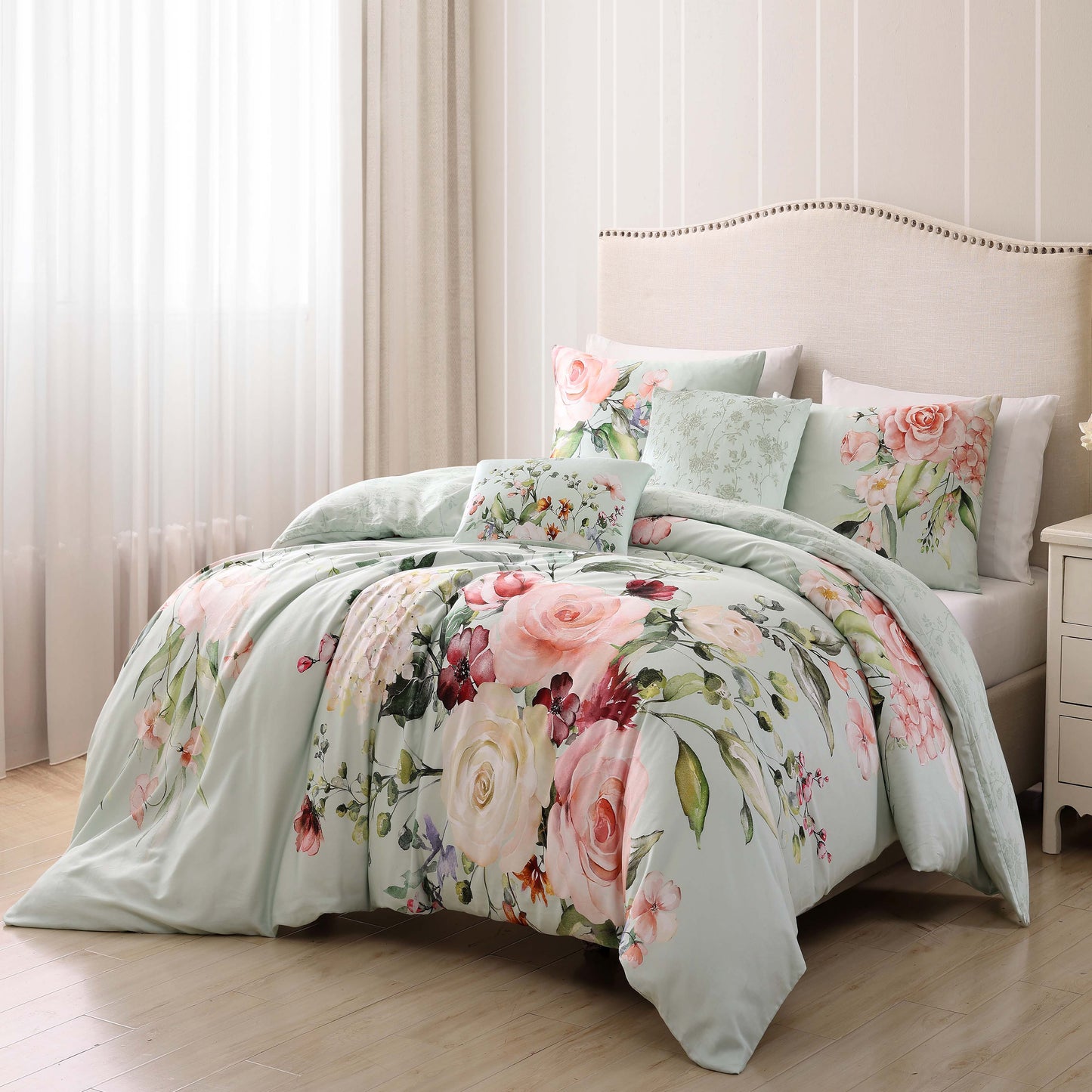 Bebejan Rose on Misty Green 5 Piece Reversible Comforter Set-3
