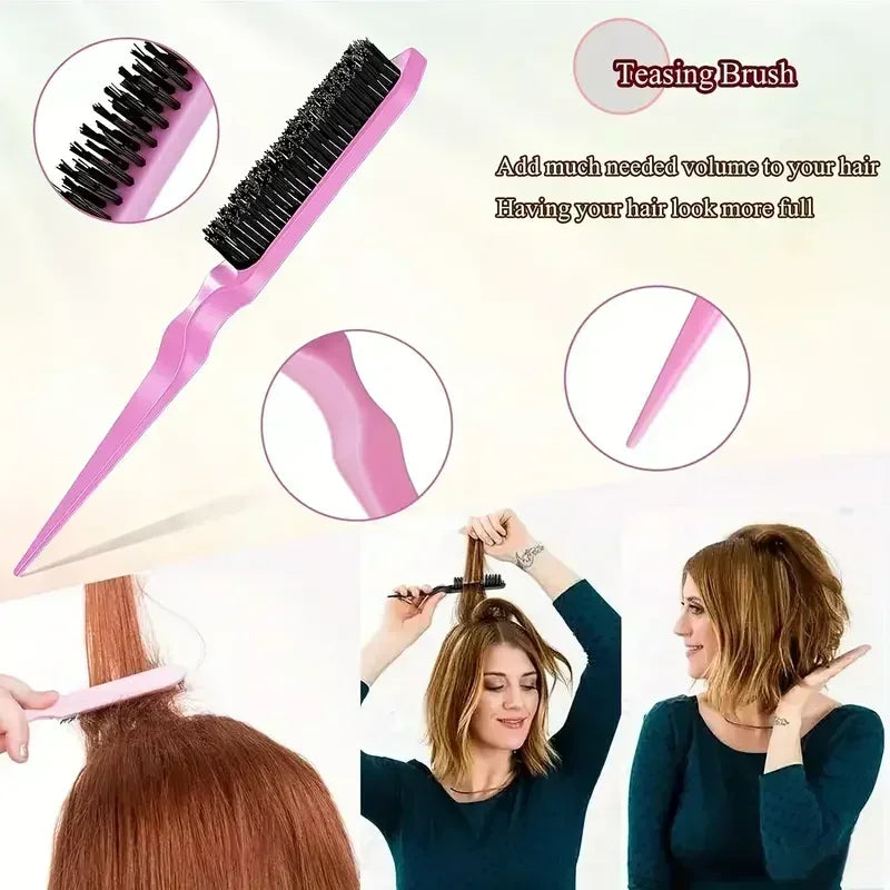 5-pcs Detangling Styling Set: Spray Bottle 3-in-1 Roll Hair Comb Curved Rat Tail Comb Edge Control Brush Salon Hairdressing Tool