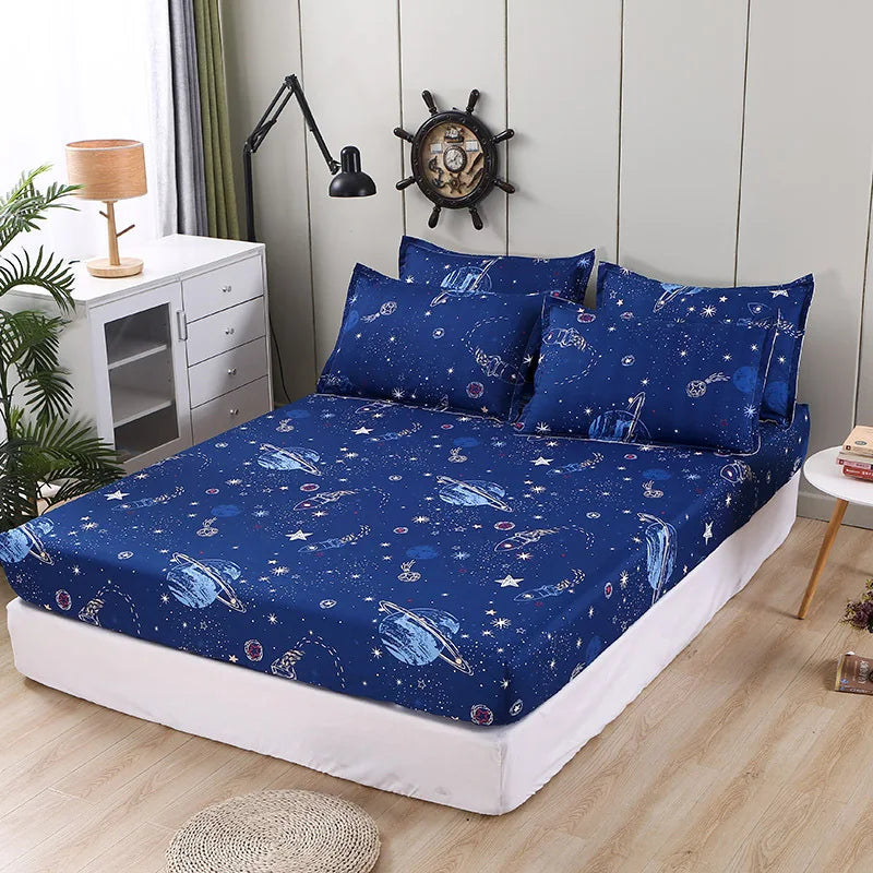 Printed Fitted Sheet Mattress Cover Four Corners with Elastic Band Bed Sheet Bed Sheet Twin Full Queen King Single Double Size