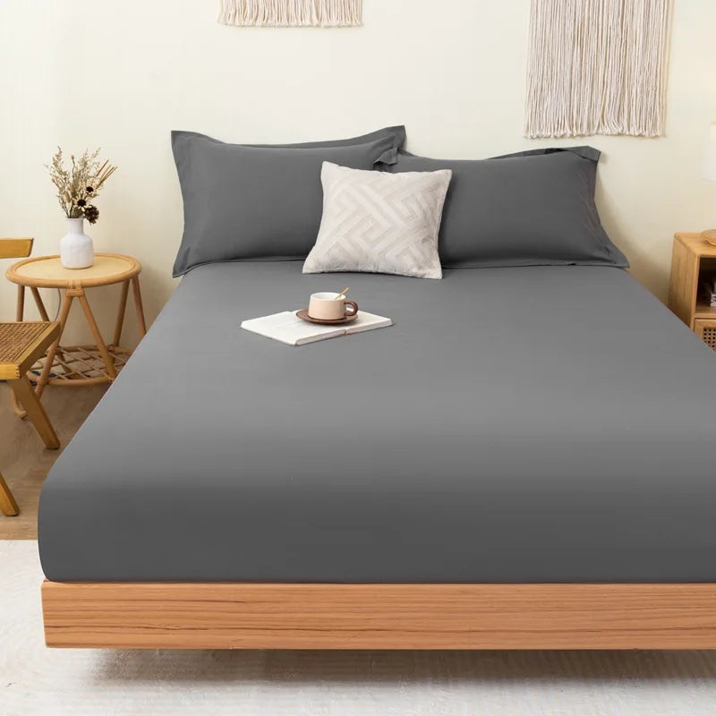 Cotton Fitted Sheet Soild Color with Elastic Band Non Slip Adjustable Mattress Cover for Double King Queen Bed 90/120/150/180M