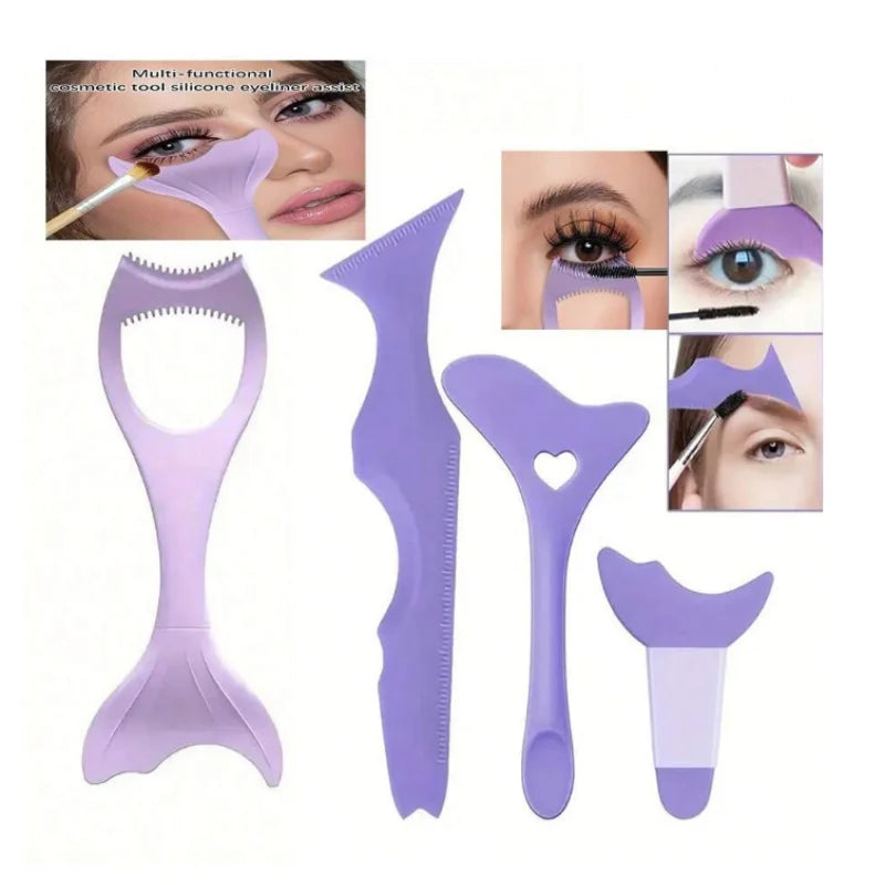 4pcs Multifunctional Silicone Eye Makeup Tools Set,Easy to Clean,Reusable for Perfect Eye Lines for Beginners