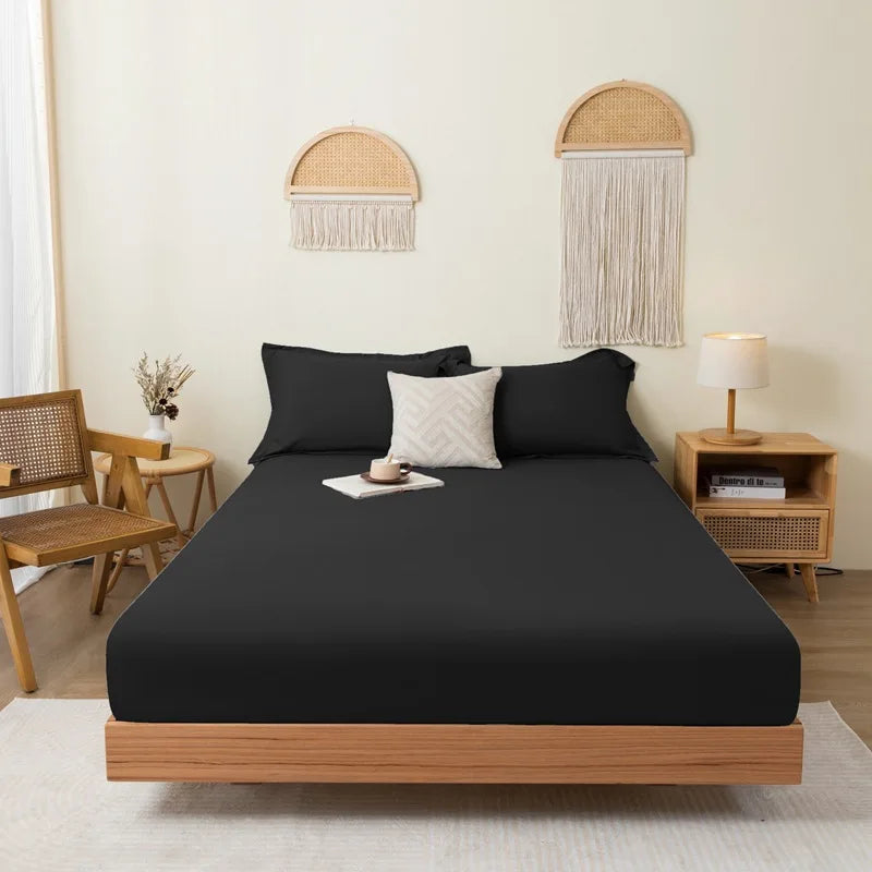 Cotton Fitted Sheet Soild Color with Elastic Band Non Slip Adjustable Mattress Cover for Double King Queen Bed 90/120/150/180M