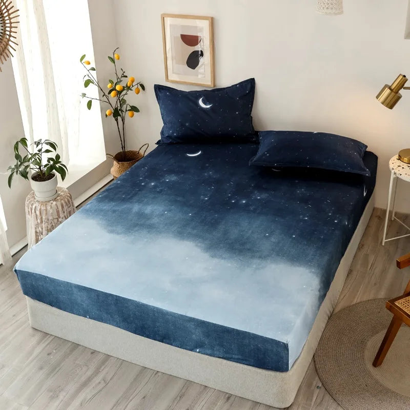 Printed Fitted Sheet Mattress Cover Four Corners with Elastic Band Bed Sheet Bed Sheet Twin Full Queen King Single Double Size