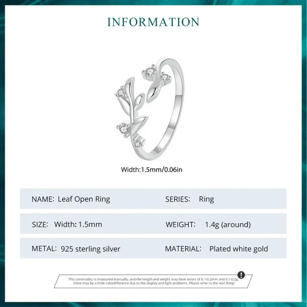 Nature'S Embrace - Sterling Silver Double Leaf Ring With Sparkling Zirconia