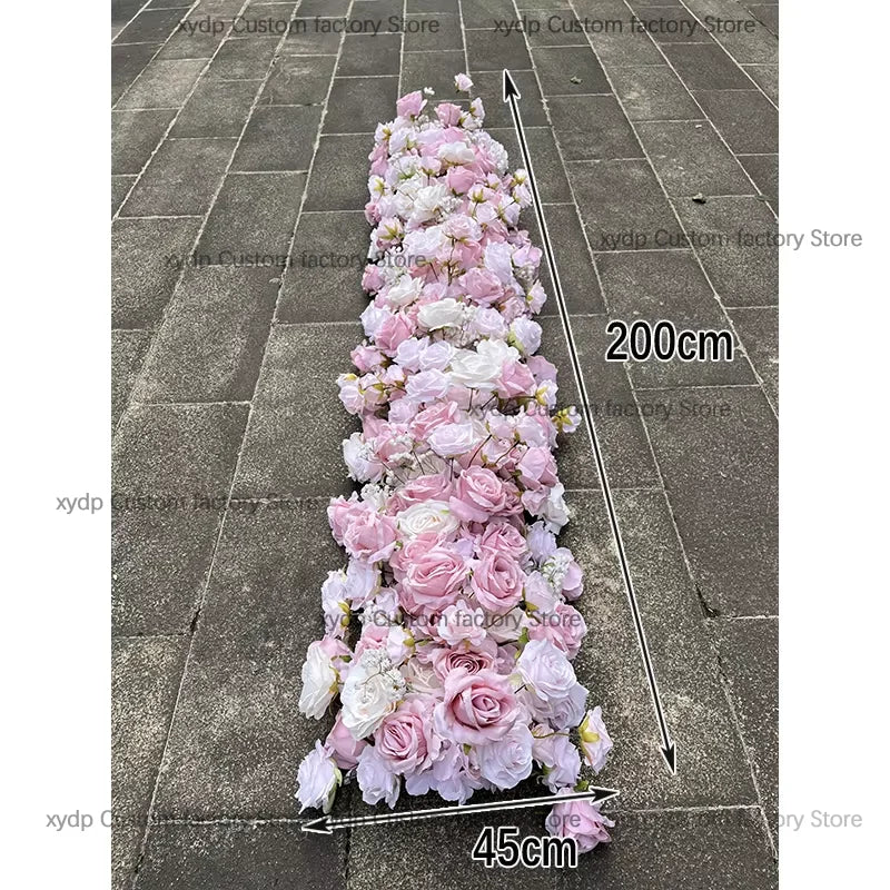 2M Luxurious White Rose Sofa Table Runner Flower Row Wedding Backdrop Decor Floral Arrangement Party table Window Display Props