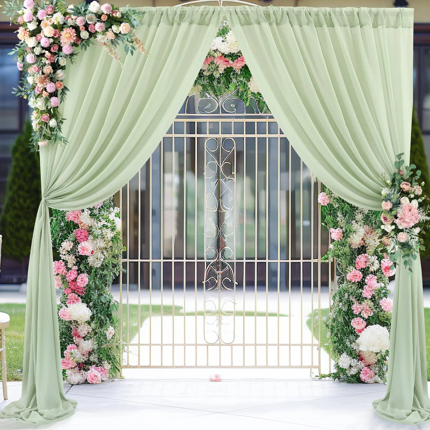 White Chiffon Backdrop Curtain for Wedding Party Sheer Drapes Curtains for Parties Baptism Birthday Baby Shower Photoshoot