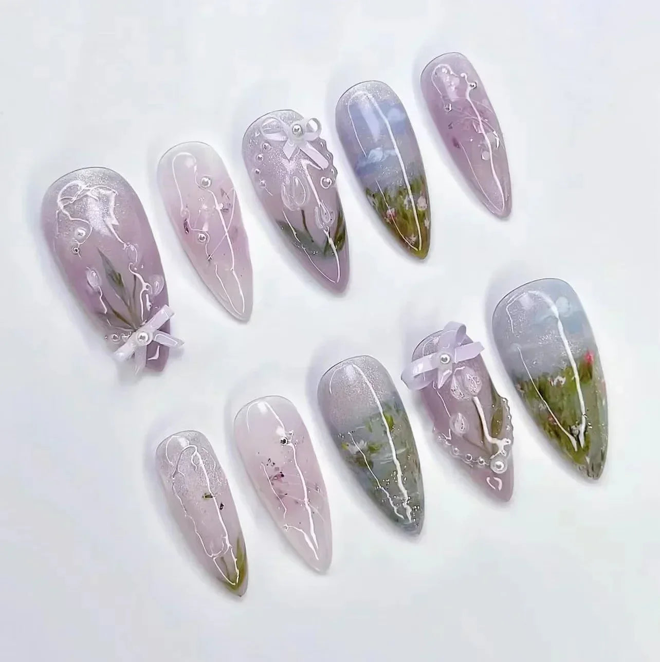 24 Pcs Matte Almond False Nails Set-5
