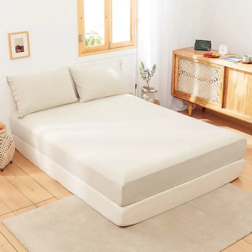 Simple&Opulence Linen Fitted Sheet (1 Piece) - 14 Inch Deep Pocket Mattress Cover Natural Flax Cotton Soft Breathable Bedding