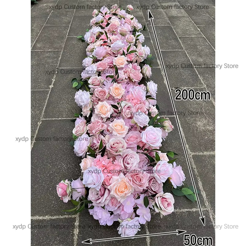 2M Luxurious White Rose Sofa Table Runner Flower Row Wedding Backdrop Decor Floral Arrangement Party table Window Display Props
