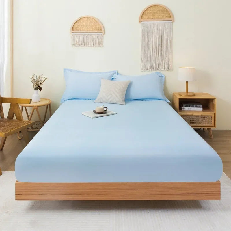 Cotton Fitted Sheet Soild Color with Elastic Band Non Slip Adjustable Mattress Cover for Double King Queen Bed 90/120/150/180M