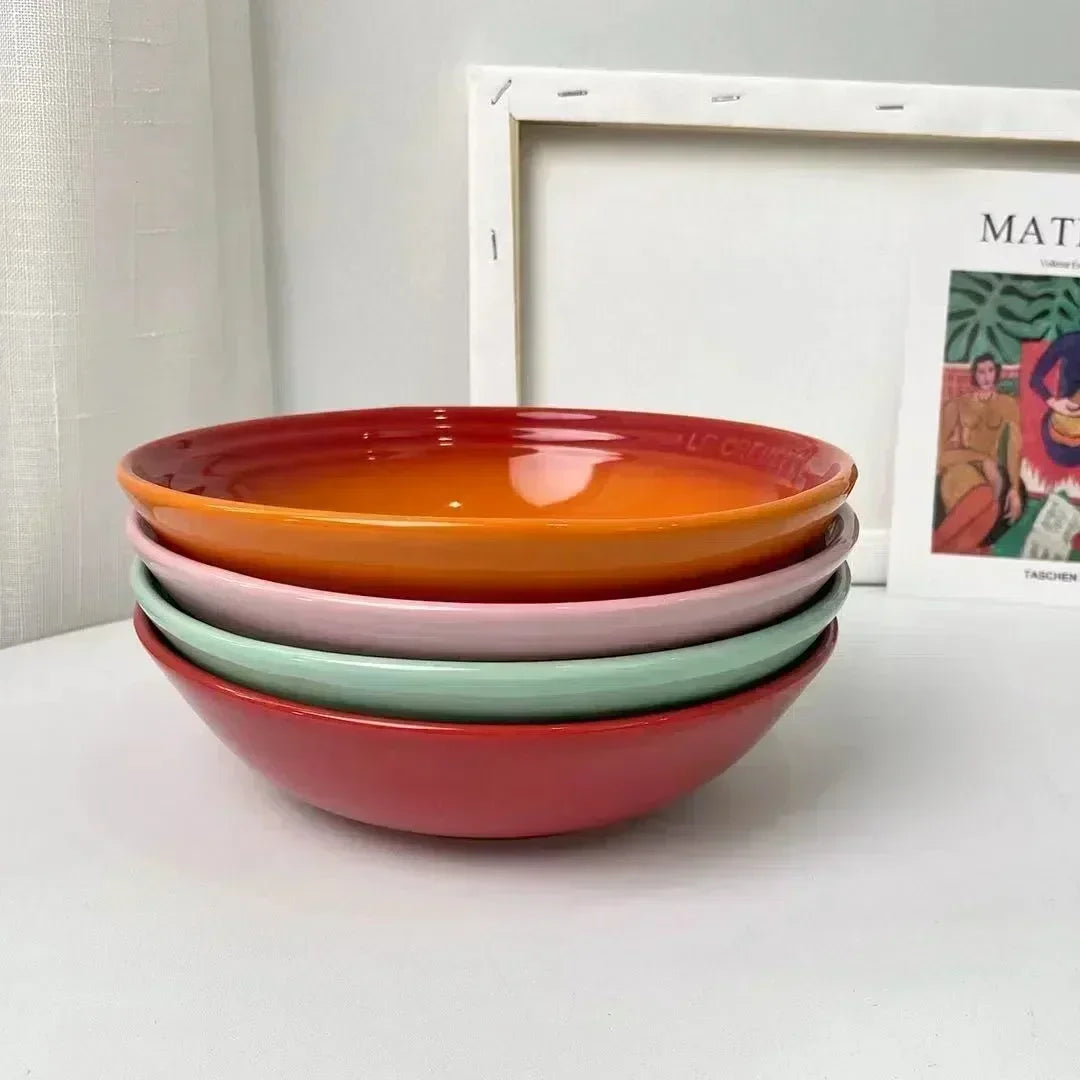 7 inches Ceramic Soup Bowl Dinner Plate Dessert Salad Food Dish Kitchen Serving Tray French Gradient Colorful Deep Tableware