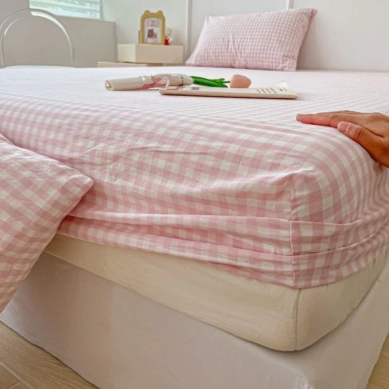 Washed Cotton Fitted Sheet Non Slip Fitted Sheet Elastic Band Around Mattress Cover Bed Cover And Pillowcase