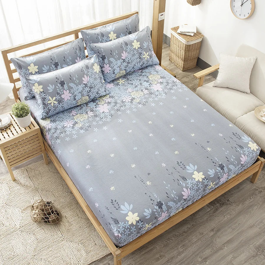 Printed Fitted Sheet Mattress Cover Four Corners with Elastic Band Bed Sheet Bed Sheet Twin Full Queen King Single Double Size