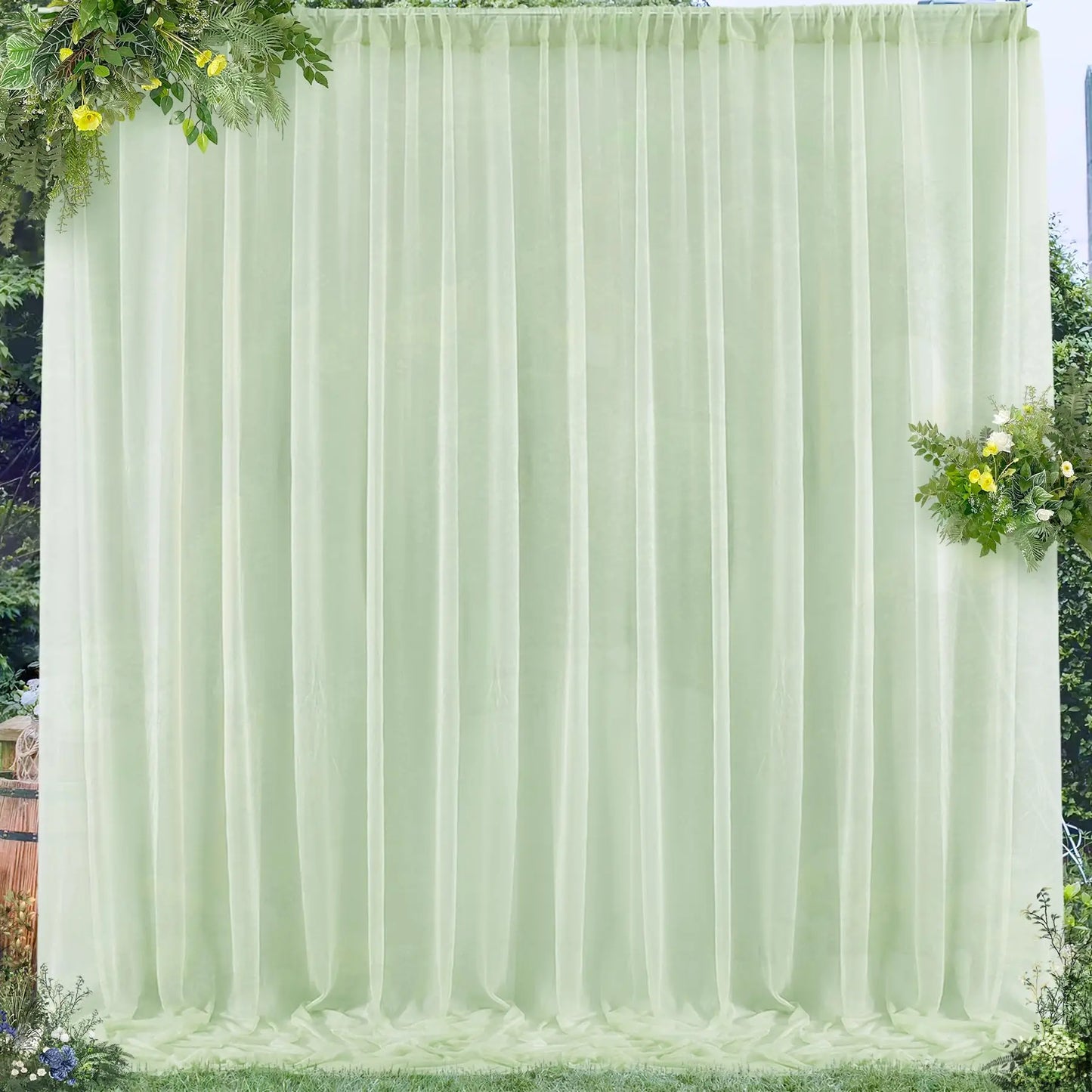 White Chiffon Backdrop Curtain for Wedding Party Sheer Drapes Curtains for Parties Baptism Birthday Baby Shower Photoshoot