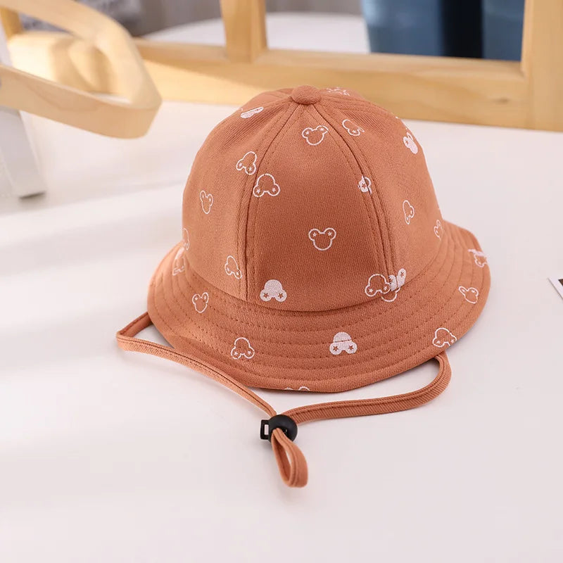 Baby Sunscreen Bucket Hats Cute Cartoon Print Toddler Boy Girl Outdoor UV Protection Fisherman Caps Korean Adjustable Kids Hats