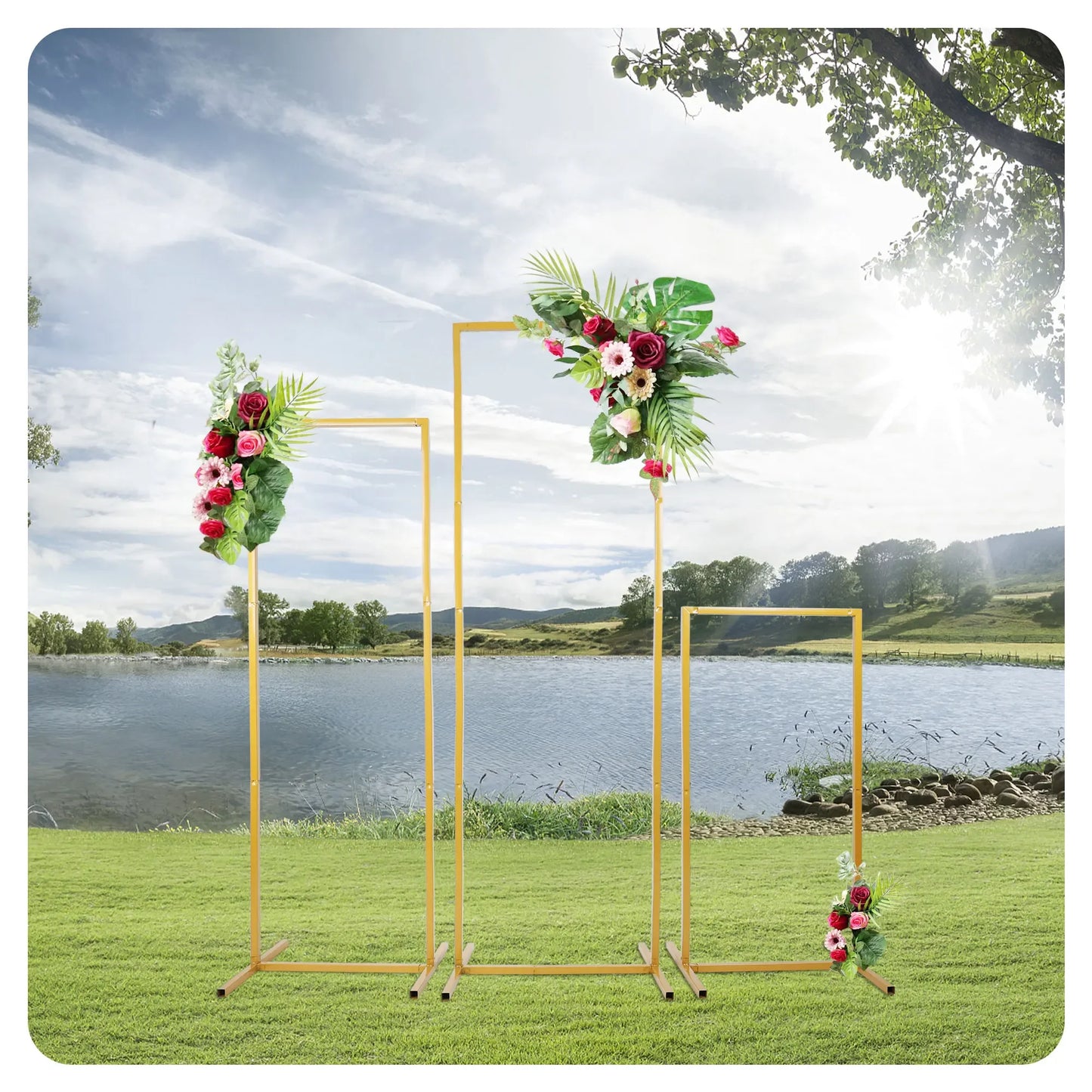 Wedding Arch Backdrop Stand Square Metal Rectangular Frame for Ceremony Party Birthday Bridal Baby Shower Anniversary Decoration