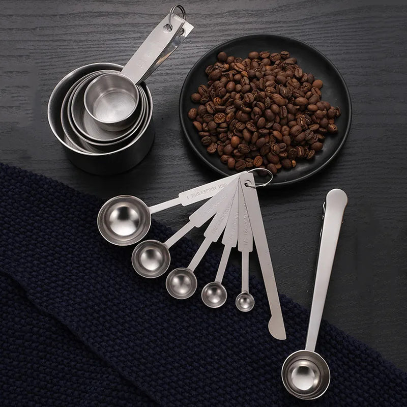 8/10/11Pcs Stainless Steel Measuring Cups and Spoons Coffee Powder Spoon Tablespoons Kitchen Baking Accessories Pastry Tools