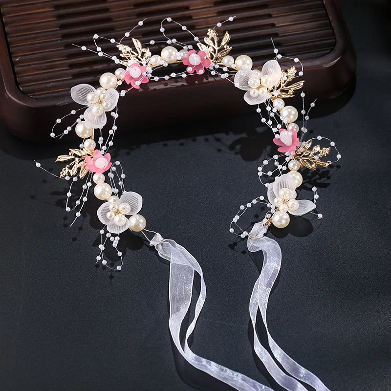 Light Up White Wedding Headbands LED Pearl Flower Princess Headpiece Leaves Hairband Bridal Wedding for Women Girl