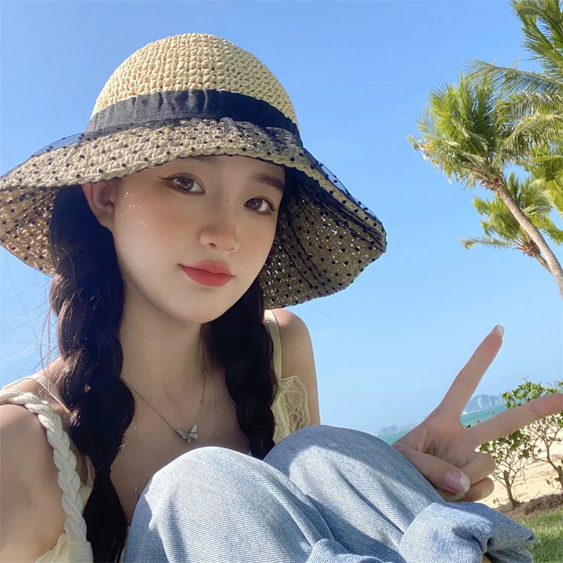 Korean Handmade Straw Hat For Women, Japanese Small fresh Sunshade Hat For Spring And Summer Outings, Sunscreen Hat
