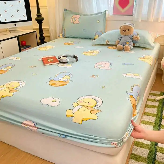 100% Cotton Floral Fitted Sheet Set - Includes Pillowcase, Single/Queen/King Size Mattress Covers(Breathable)