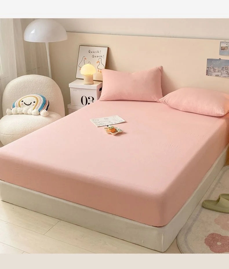 Washed Cotton Fitted Sheet Non Slip Fitted Sheet Elastic Band Around Mattress Cover Bed Cover And Pillowcase