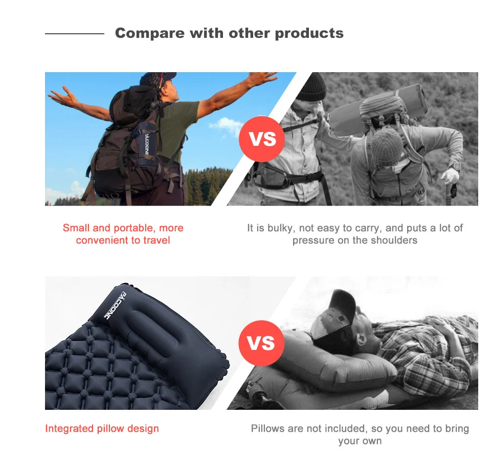 PACOONE Outdoor Camping Sleeping Pad Folding Sleep Mat Beach Inflat Mattress with Pillows Ultralight Air Mat Travel Hiking New