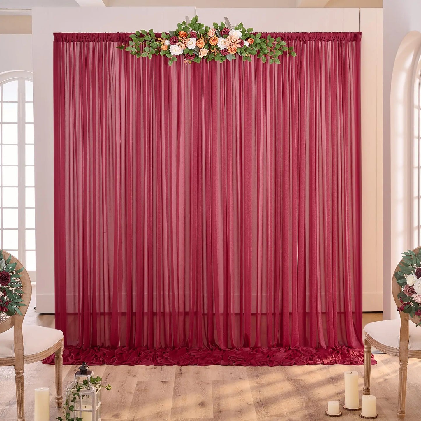 White Chiffon Backdrop Curtain for Wedding Party Sheer Drapes Curtains for Parties Baptism Birthday Baby Shower Photoshoot