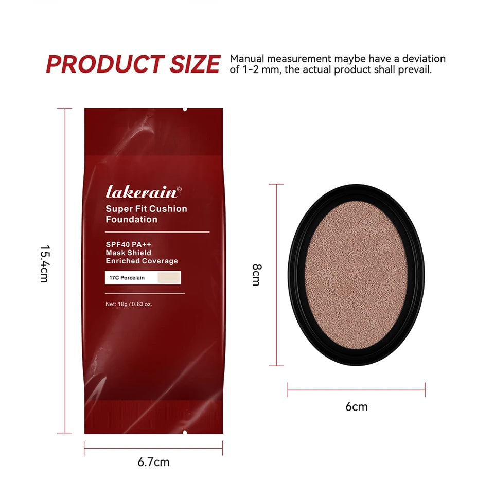 Cushion Foundation Refill Waterproof Semi-Matte Red Finish 72-Hour Wear Long-Lasting Buildable Coverage Sun Protection Makeup