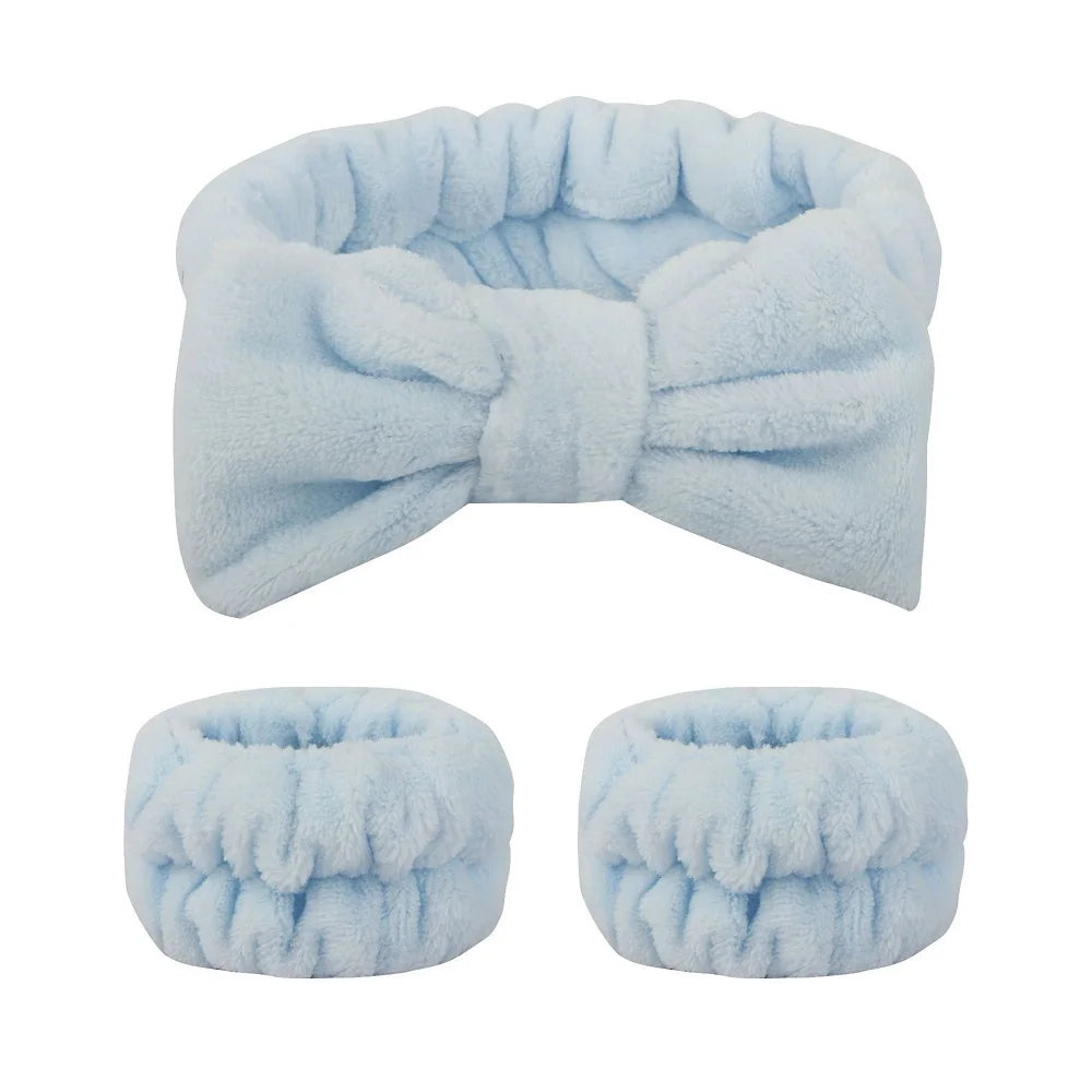 Flannel front bow elastic headband face wash and makeup headband waterproof wrist cover hair tie headband