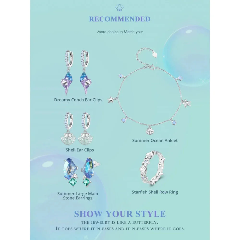 925 Sterling Silver Seastar And Shell Pendant Anklet | Simple Chain Foot Jewelry For Women | Platinum Plated Summer Jewelry