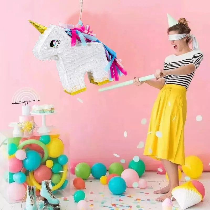 1SET/Box Unicorn Pinata with a Blindfold and Stick Birthday Party Decoration Bundle Handmade Piñatas Candy Gift Unicorn Pinatas