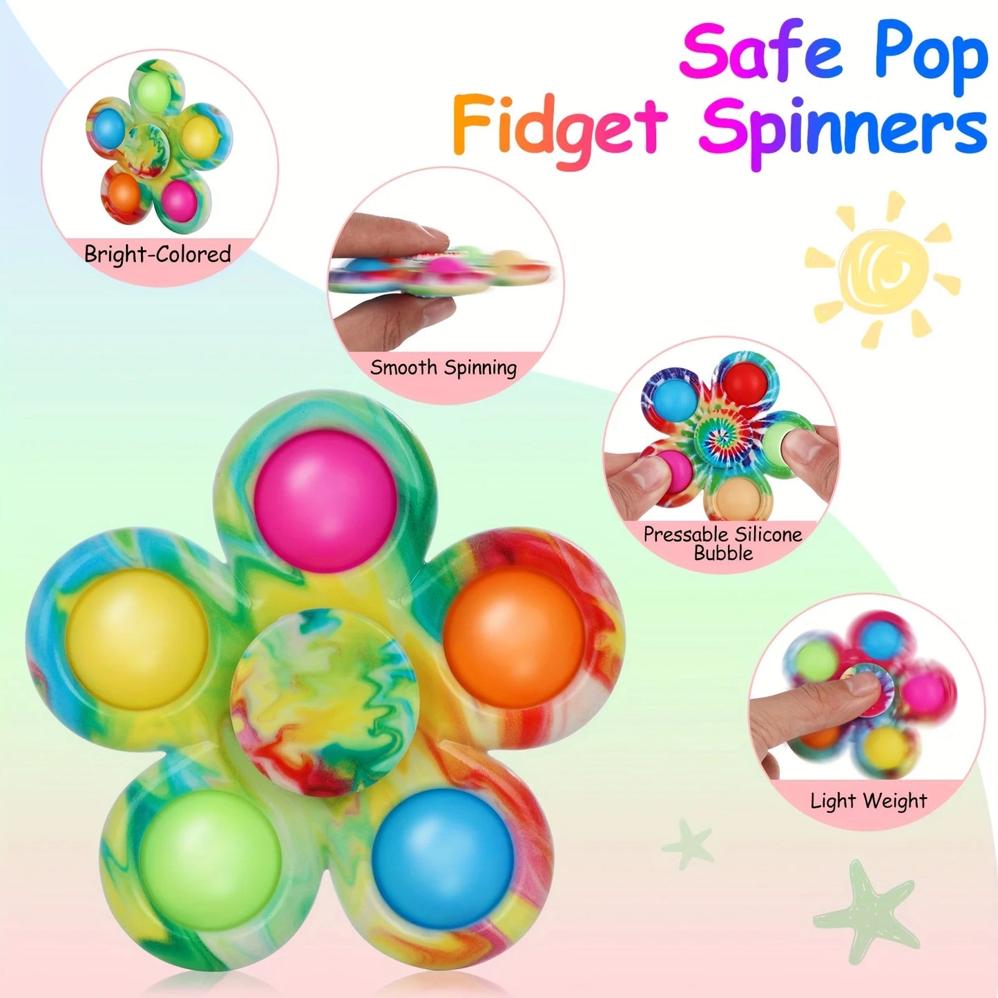 12/24 Pcs Fun Colorful Bubble Spinner Kids Birthday Party Favors Classroom Prizes Carnival Christmas Wedding Guest Gifts Pinata