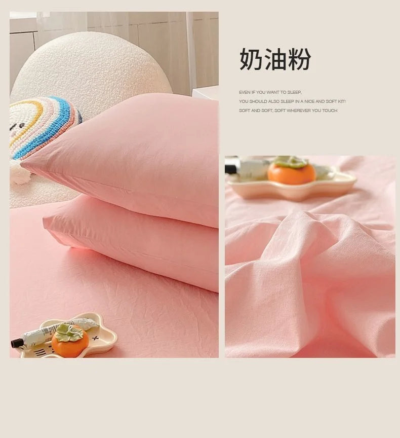 Washed Cotton Fitted Sheet Non Slip Fitted Sheet Elastic Band Around Mattress Cover Bed Cover And Pillowcase