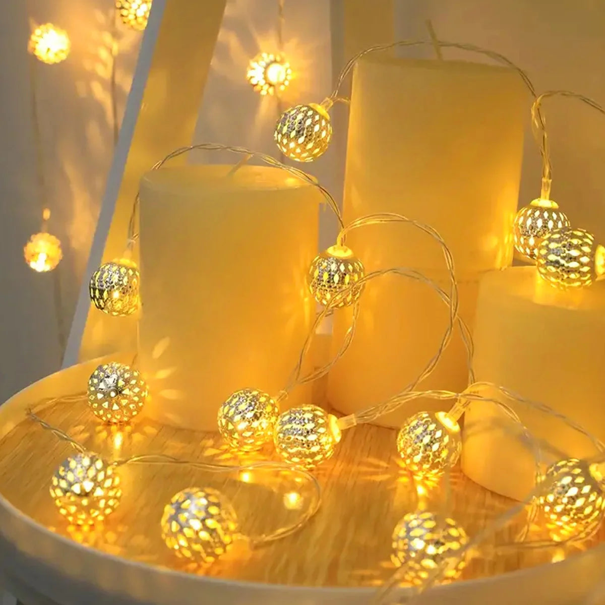 3M 20Led Light String Battery USB Power Hollow-out Moroccan Balls Garland Fairy Lights Wedding Party Christmas Decoration Lamp