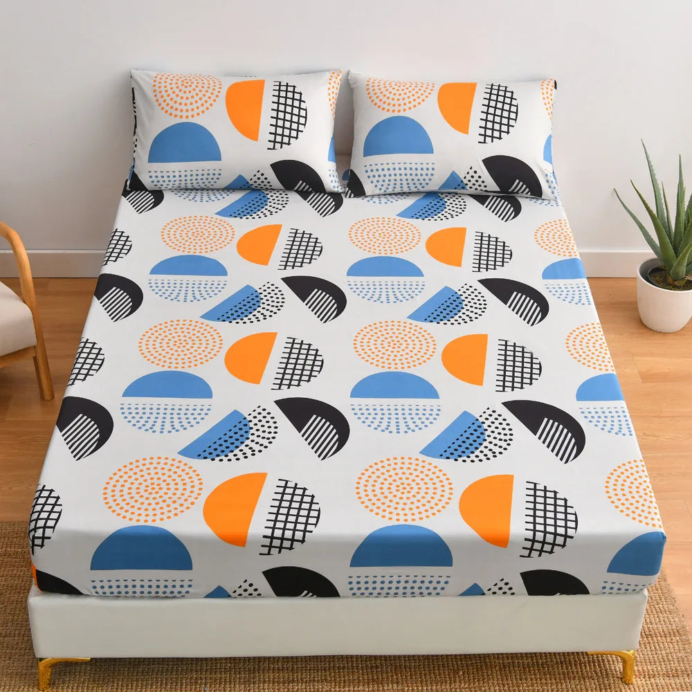 Printed Fitted Sheet Mattress Cover Four Corners with Elastic Band Bed Sheet Bed Sheet Twin Full Queen King Single Double Size