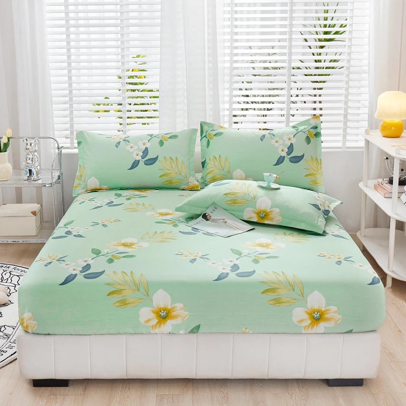 Cartoon Style Fitted Sheet Pure Cotton Bed Sheets Adults Kids Room Mattress Cover Printed Bed Linen 매트리스커버 (No Pillowcase)