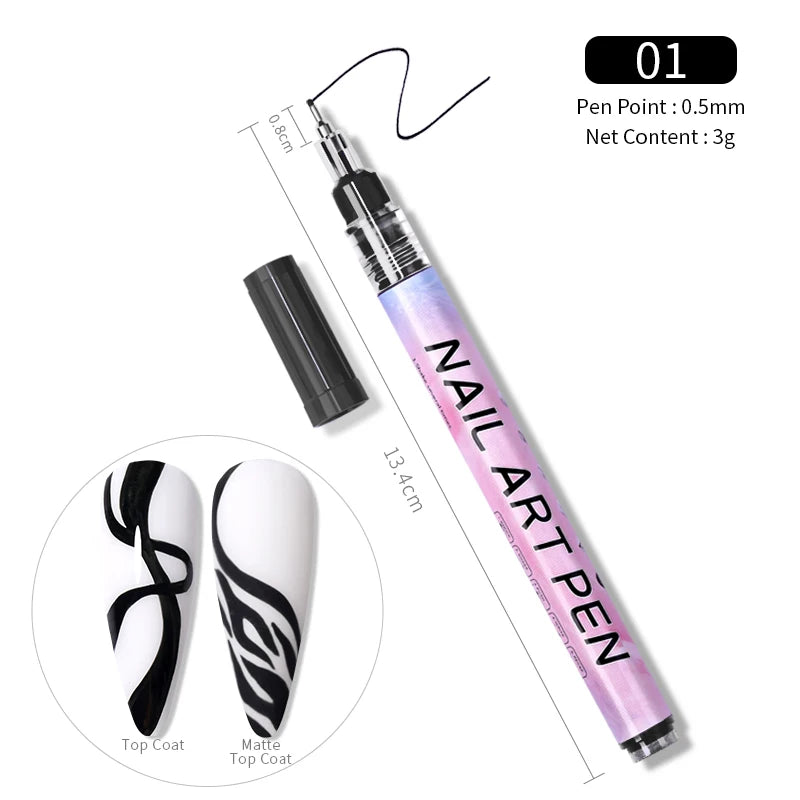 1Pc Nail Art Drawing Graffiti Pen Waterproof Painting Liner Brush DIY 3D Abstract Lines Fine Details Flower Nail Manicure Tools