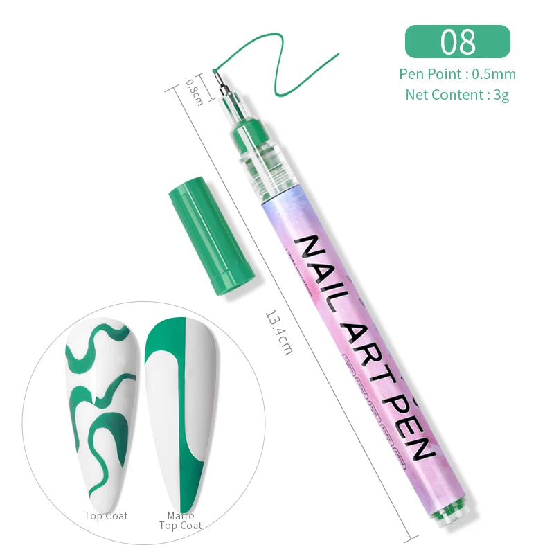 1Pc Nail Art Drawing Graffiti Pen Waterproof Painting Liner Brush DIY 3D Abstract Lines Fine Details Flower Nail Manicure Tools