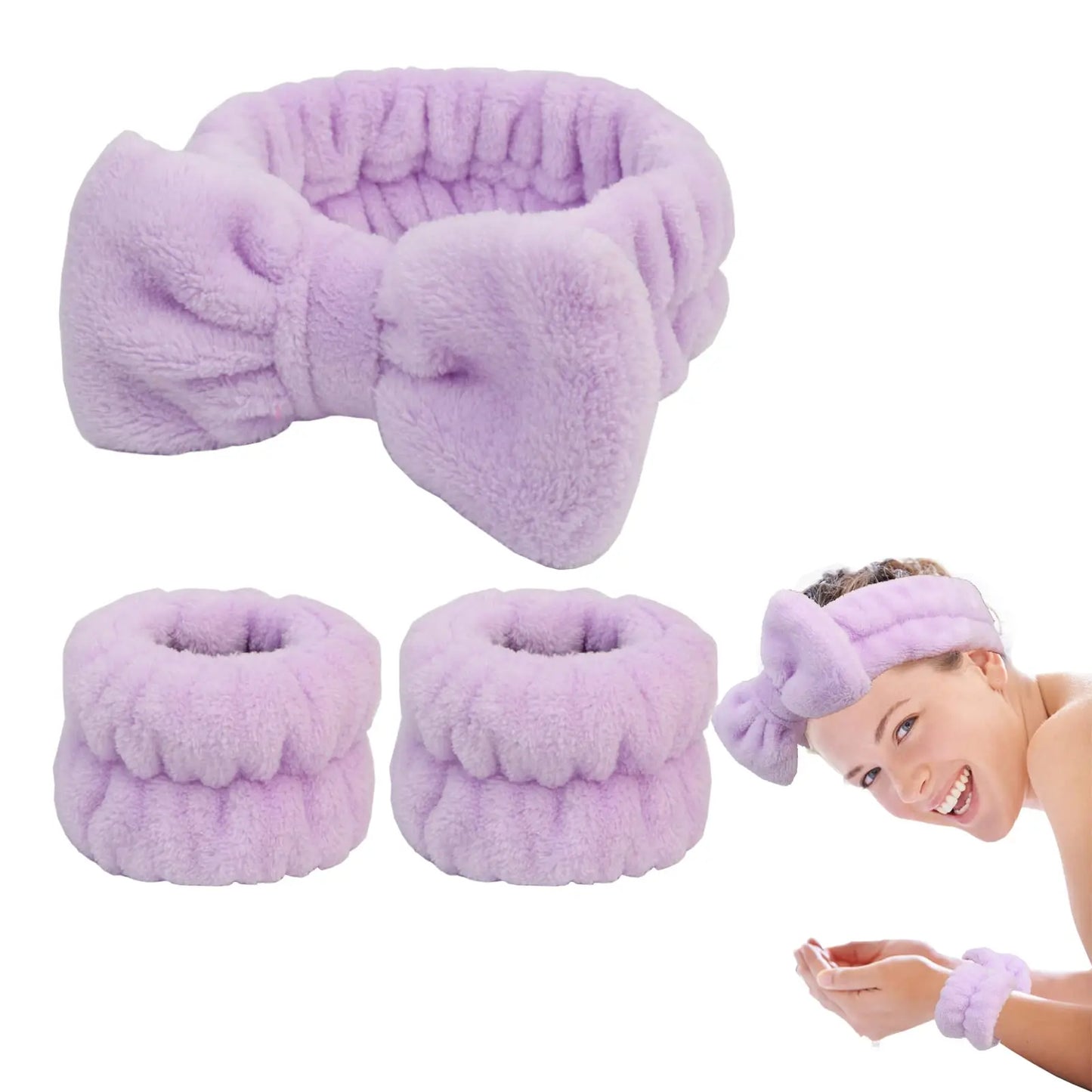 Face Wash Headband 3 Pack Head and Wrist Bands for Washing Face Spa Headband Soft Makeup Headband Skincare Headbands