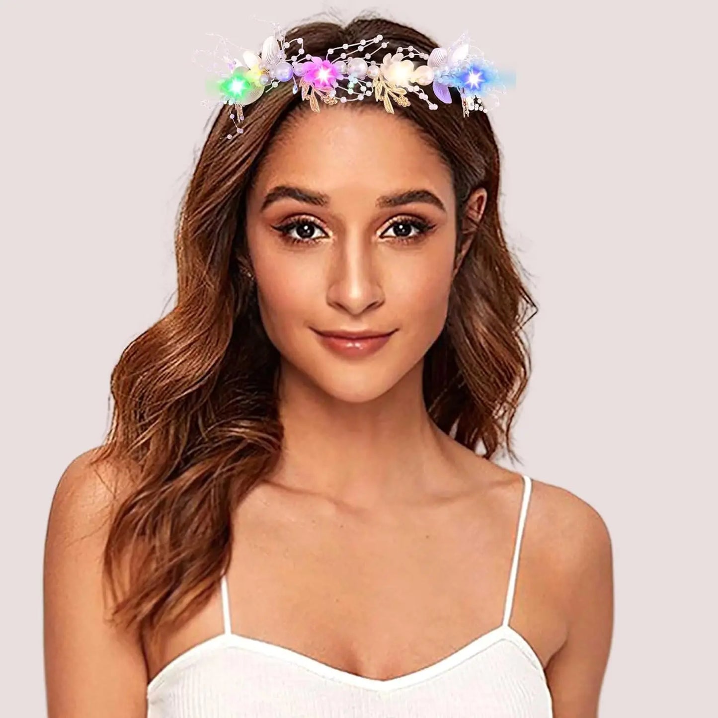 Light Up White Wedding Headbands LED Pearl Flower Princess Headpiece Leaves Hairband Bridal Wedding for Women Girl