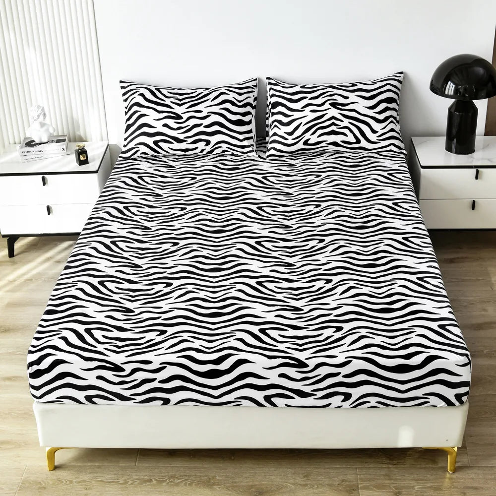 Printed Fitted Sheet Mattress Cover Four Corners with Elastic Band Bed Sheet Bed Sheet Twin Full Queen King Single Double Size